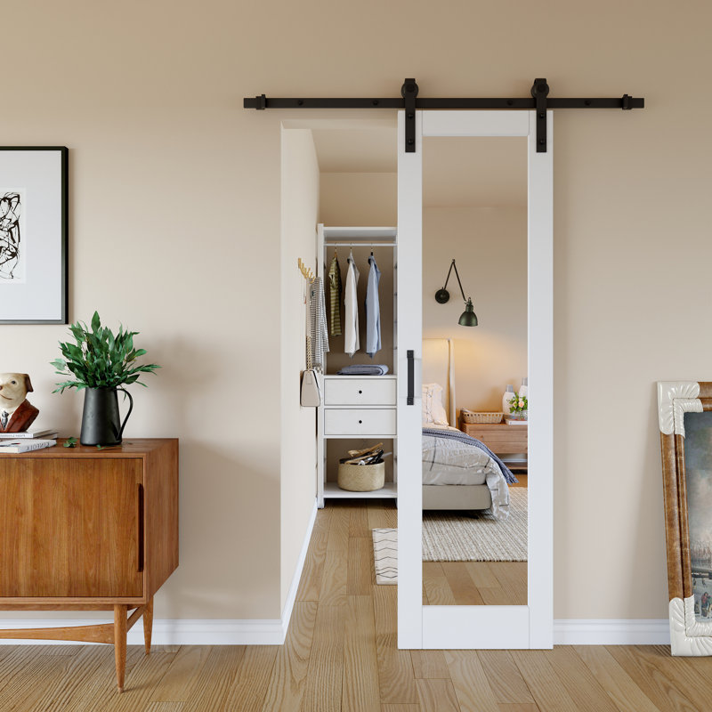 𝗙𝘂𝗹𝗹-𝗔𝘀𝘀𝗲𝗺𝗯𝗹𝗲𝗱 𝗗𝗼𝗼𝗿 𝗣𝗮𝗻𝗲𝗹𝘀, portes de grange coulissantes en bois massif 1-Lite avec trousse de quincaillerie d'installation