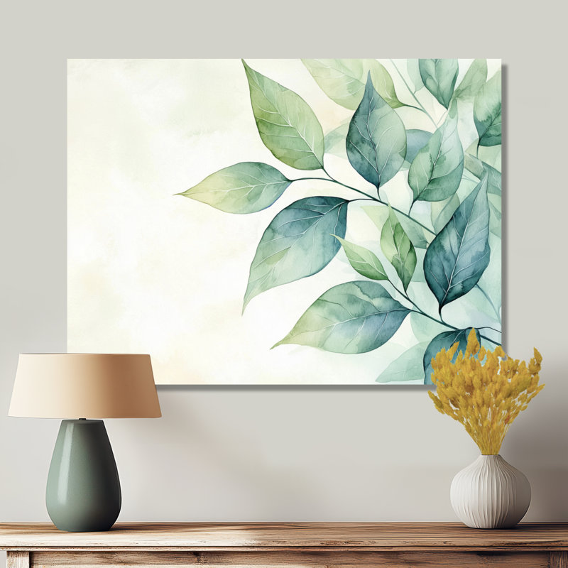 «Minimalist Green Botanical Plants I - Leaves», décoration murale en métal, impression traditionnelle sur métal