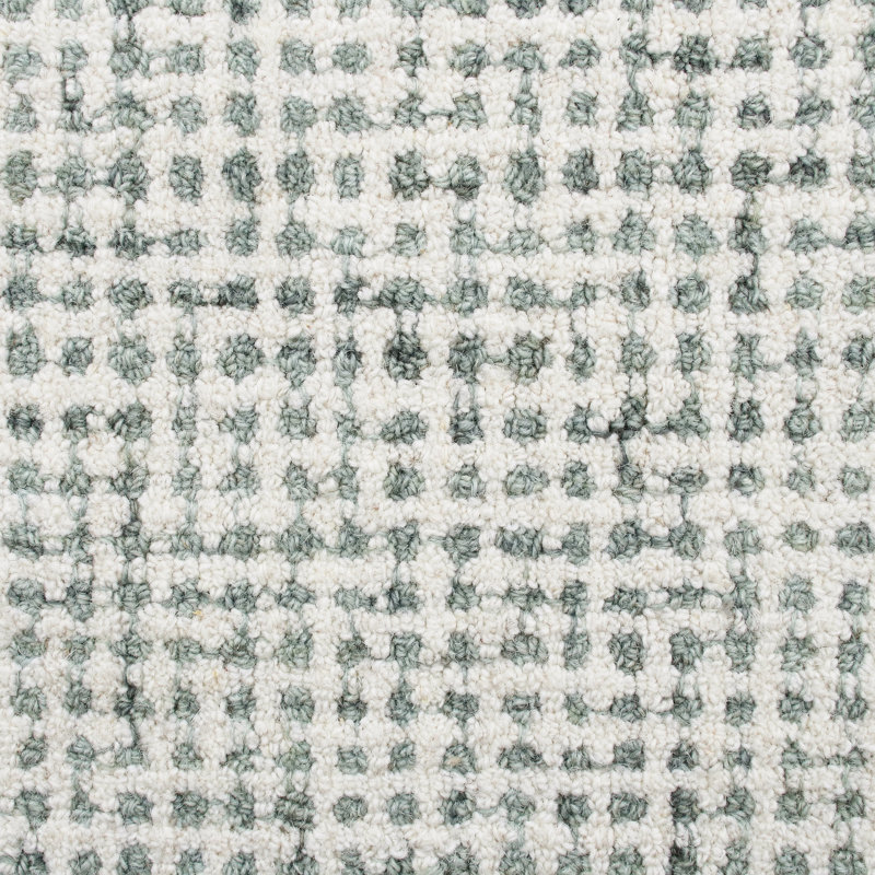 Abstract Contemporary Grid Handmade Wool Blend Area Rug, Rectangle 7'9" x 9'9", Dark Green/Ivory