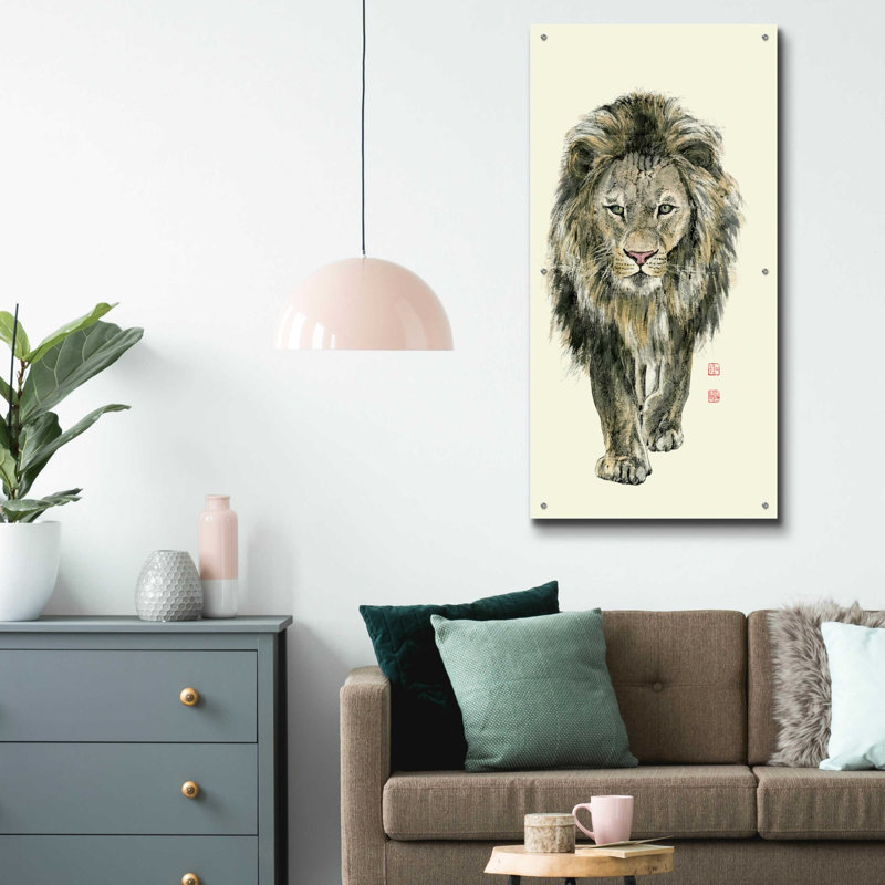 «Majestic King of the Jungle» par River Han, art mural en verre acrylique, H 48 po x l 24 po