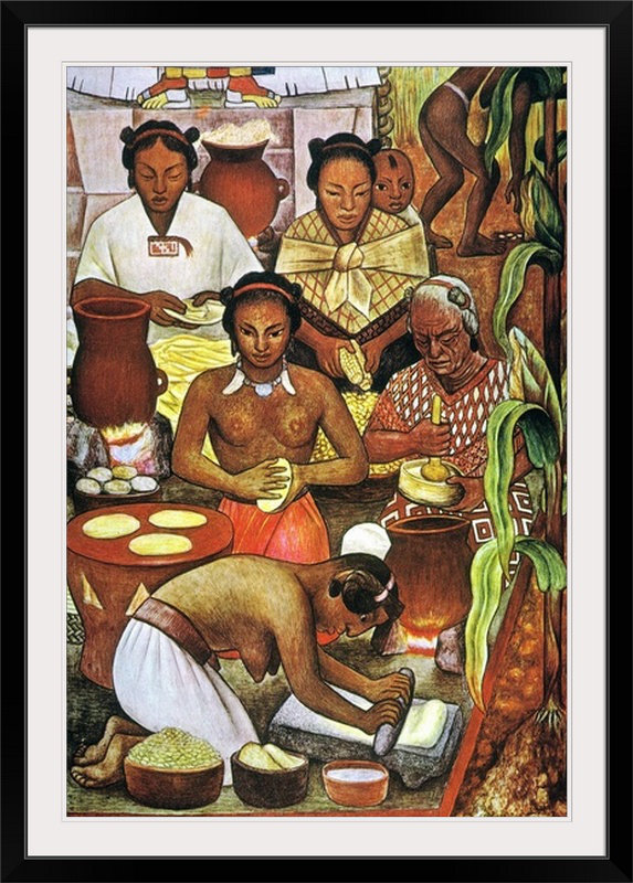 «Rivera: Greuling Corn» par Diego Rivera, reproduction d'art, Cadre noir, H 38 po x l 28 po x P 1 po