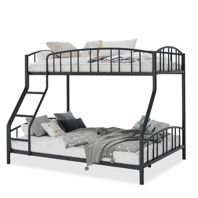 Space-Saving Twin Over Full Metal Bunk Bed - Durable Heavy Duty Steel Frame - Sturdy Arched Guardrail & Ladder - Noise-Free Slats - No Box Spring Needed,Black
