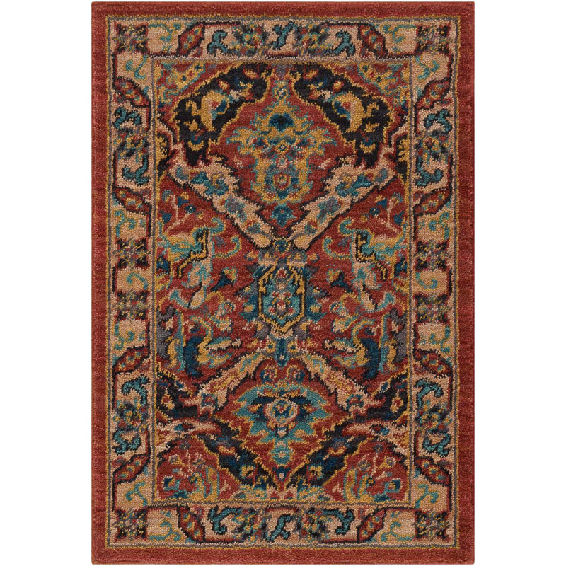 Tapis rouge d'inspiration persane Tonita, Rectangle 2 pi 6 po x 4 pi 2 po