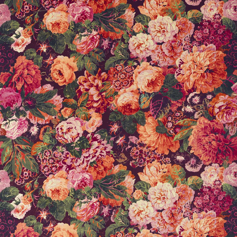 Very Rose and Peony Fabric, Wild Plum