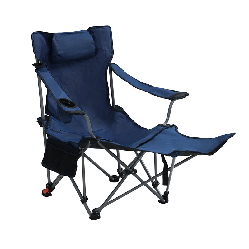 Allard Dark Blue Adjustable Reclining Camping Chair, Folding, Portable, Cup Holder, Side Pockets, Carry Bag, Structure For Hiking And Barbecues Portable Folding Outdoor Three - Level Reclining, Comfortable
