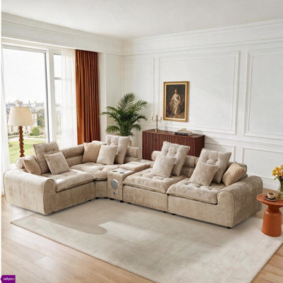 137.7" L-Shaped Modular Corner Couch, Plush Cloud Comfy Large Combination Sofa with Throw Pillows