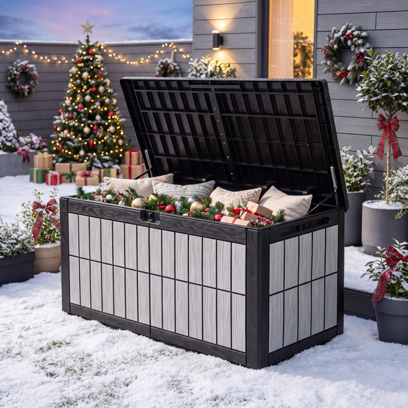 Balconera Signature 120 Gallons Lockable Resin Deck Box with Lock,Gray, Gray