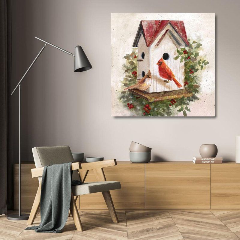Art sur toile tendue Lark Manor ™ Nan, titré: Holly Berry Birdhouse