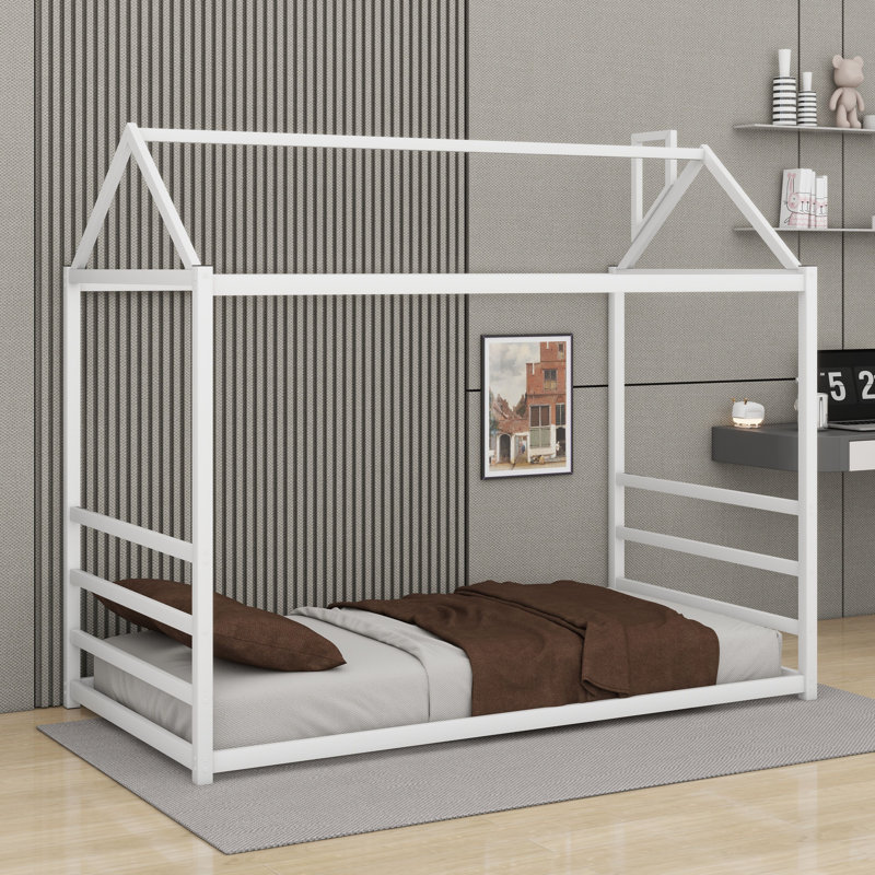 Lit plateforme en métal, Blanc, Lit simple