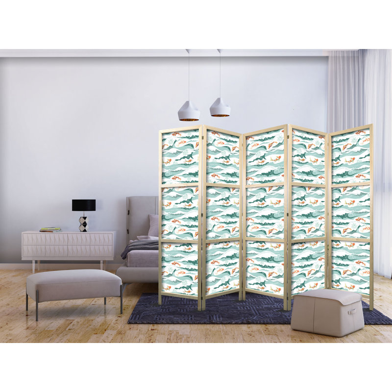 171cm H Solid Wood Folding Room Divider, 171cm H x 225cm W x 1.2cm D, 5
