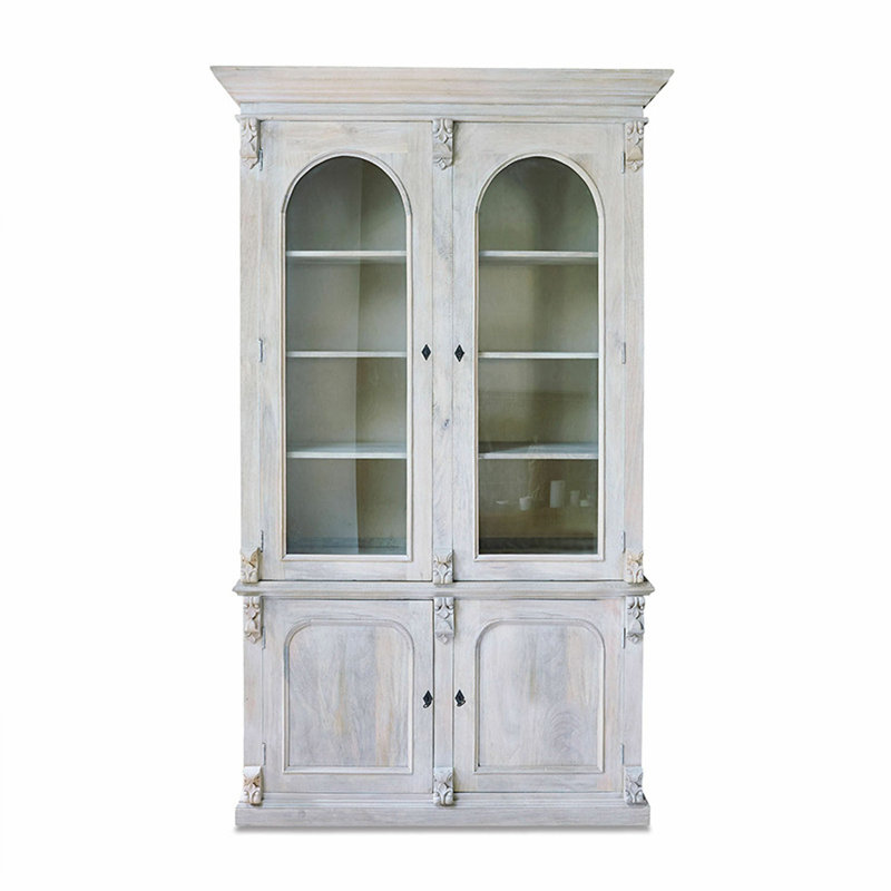 Bois blanc massif + vitrines en verre