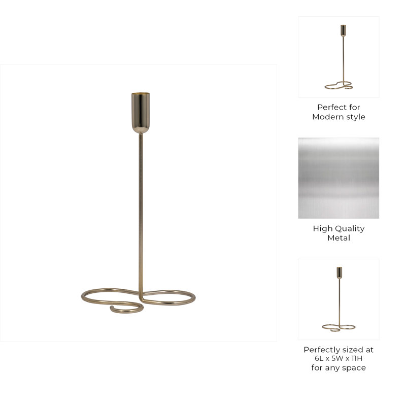 Modern Metal Taper Holder with Sculptural Swirl Base, Decorative Abstract Design, Contemporary Single Candle Stand for Stylish Accents in Chic Interiors and Modern Decor Settings