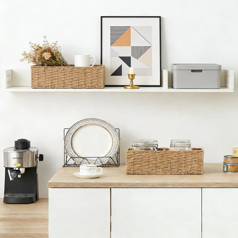 Ensemble de 2 paniers de rangement tissés avec deux sections, organisateur de corde en papier tissé à la main avec cadre robuste pour la salle de bain, le salon, la cuisine et les tablettes de bureau
