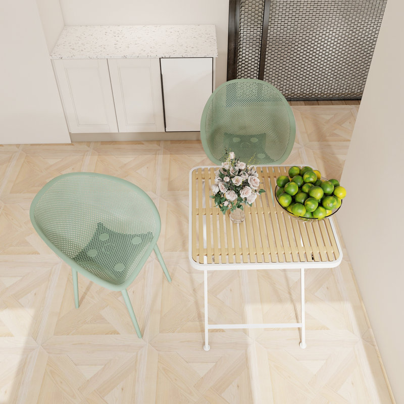 2-Pack Pale Green Modern Lounge Chairs – Indoor/Outdoor All-Weather PP Plastic with Modern folding indoor/outdoor multi-functional square table- PP tabletop with metal legs