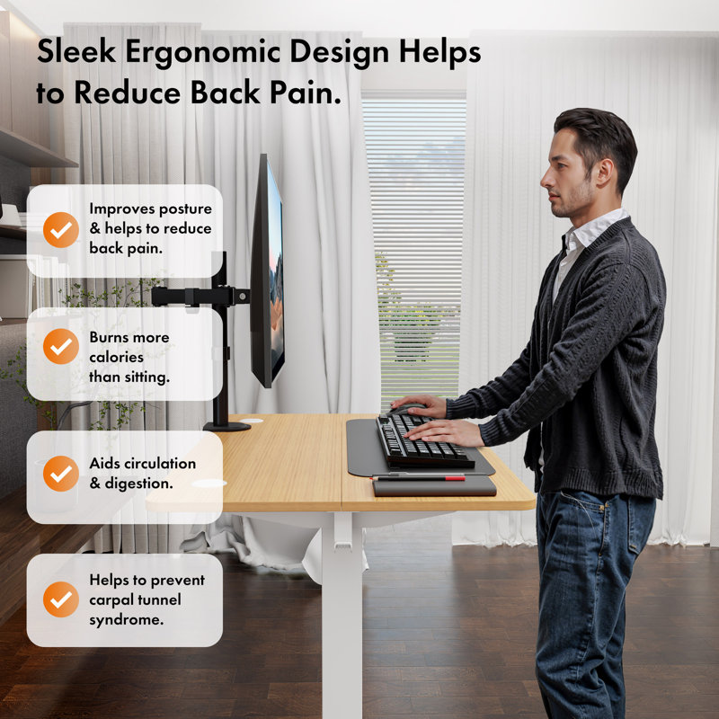 Adjustable Metal Base Standing Desk, 100 W x 60 D, Maple/White