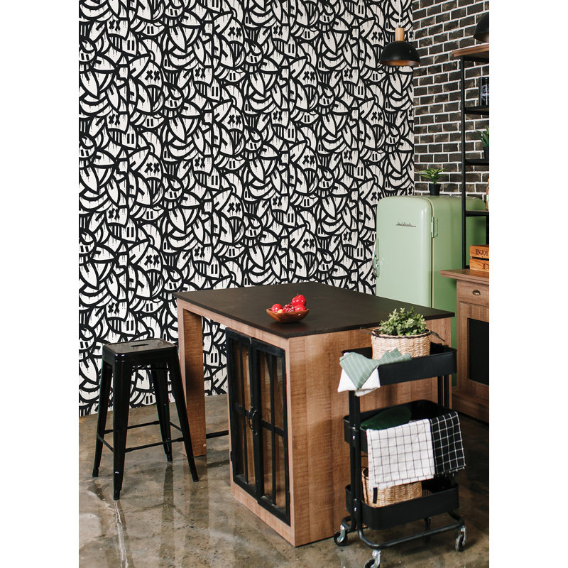 Papier peint crème avec arrangements audacieux, Noir