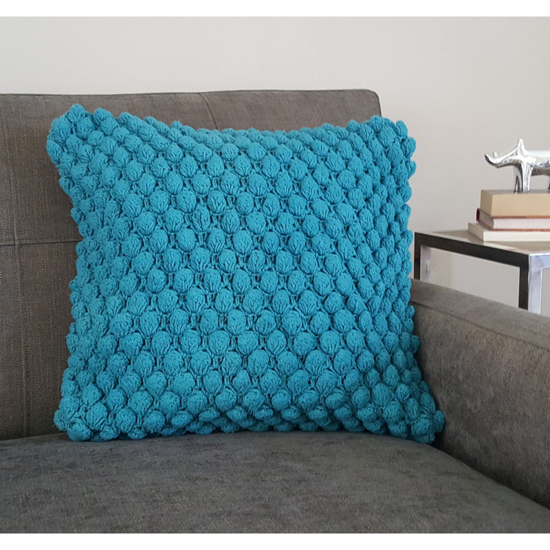 Teal Hand Looped Cotton 18" Square Throw Pillow