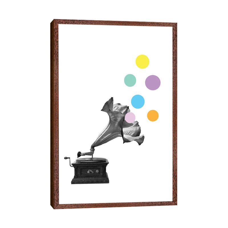 Gramoflower by Kiki C Landon - Print on Canvas, 66.04cm H x 45.72cm W x 3.81cm D, Classic Brown Wood Framed