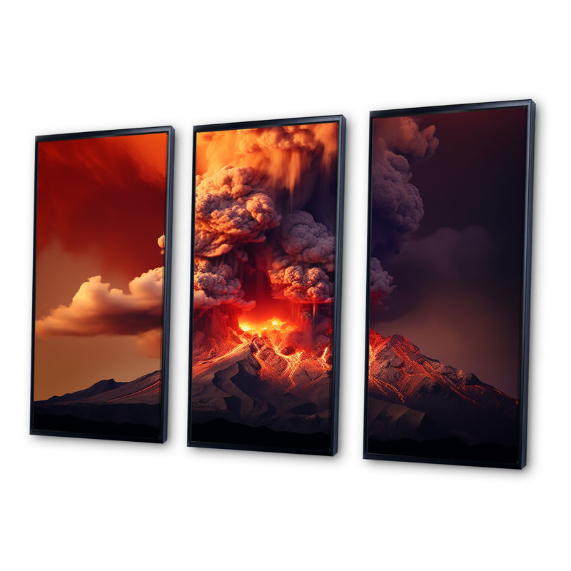 Ensemble de salon Volcano Volcanic Explosion VII - Volcano Wall Art, Cadre flottant noir, H 40 po x l 60 po x P 1 po