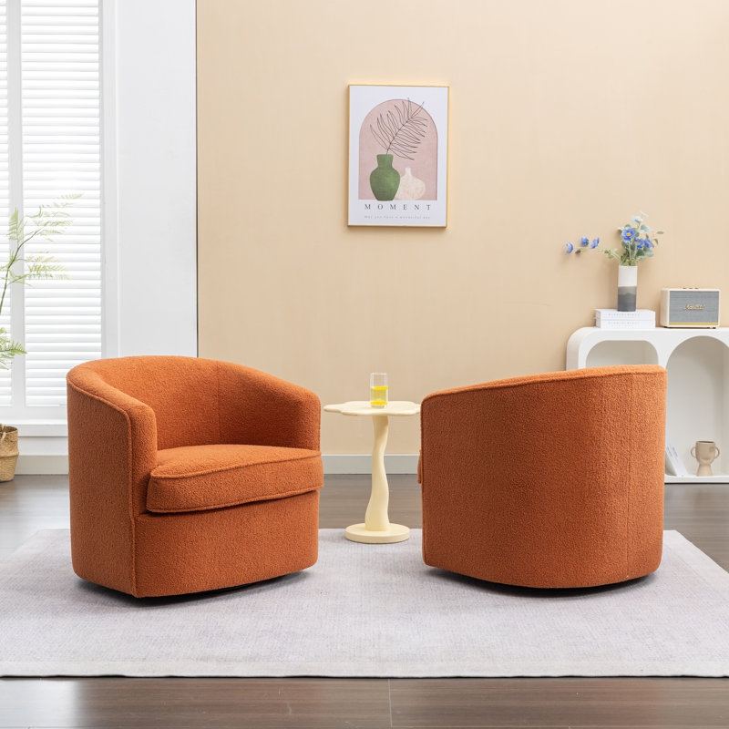 Fauteuil demi-tonneau pivotant rembourré, Polyester orange