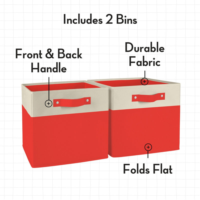 RiverRidge Kids 2pc Two-Tone Fabric Collapsbilble Cube Storage Organizers with Handles, Red