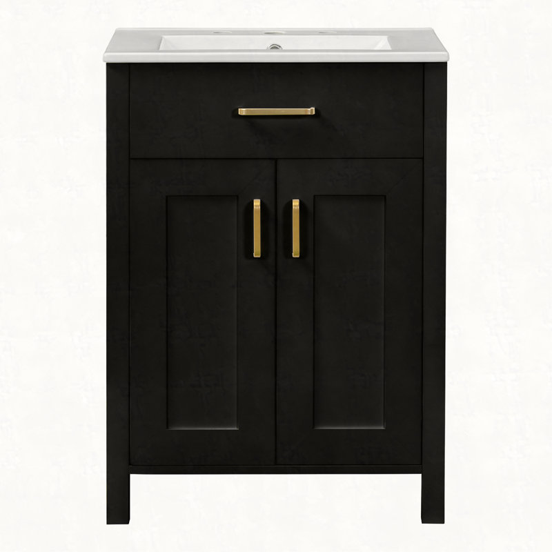 Ensemble de meuble-lavabo 24 po avec lavabo en céramique, meuble-lavabo peu encombrant - l 24 po x P 18 po x H 34 po, 2 portes à fermeture en douceur