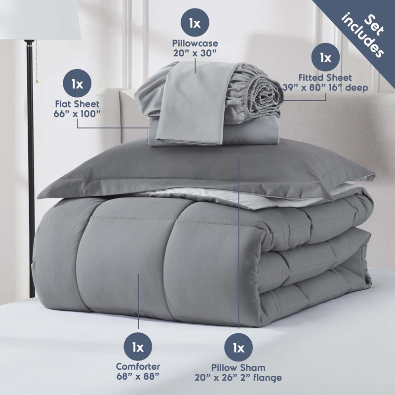 Twin Grey Reversible Microfiber Bed in a Bag Set