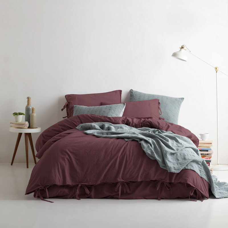Ensemble de housse de couette 100% coton Laduke, Housse de couette simple + 1 taie d'oreiller 24 po, Rouge foncé