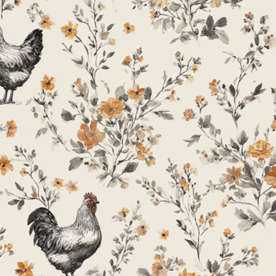 Peel and Stick Wallpaper Farmhouse Watercolor Chickens Seamless Botanical Soft Neutral Contact Paper Removable Self Adhesive Wall Mural Wall Decor for Bedroom Kitchen Cabinets 24in x 118in
