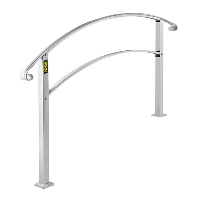 Adjustable Outdoor Stair Railing - White Wrought Iron Handrail for Concrete Steps & Porch - Heavy Duty Safety Grab Bar