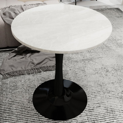 Table basse de 27,6 pouces de style Mid-Century moderne, pouvant accueillir de 2 à 4 personnes, avec un plateau de table rond en marbre, convient à divers environnements.