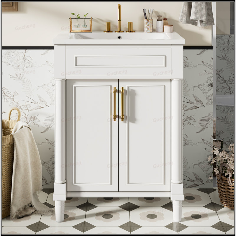 Petit meuble-lavabo 24 po avec lavabo intégré, Blanc