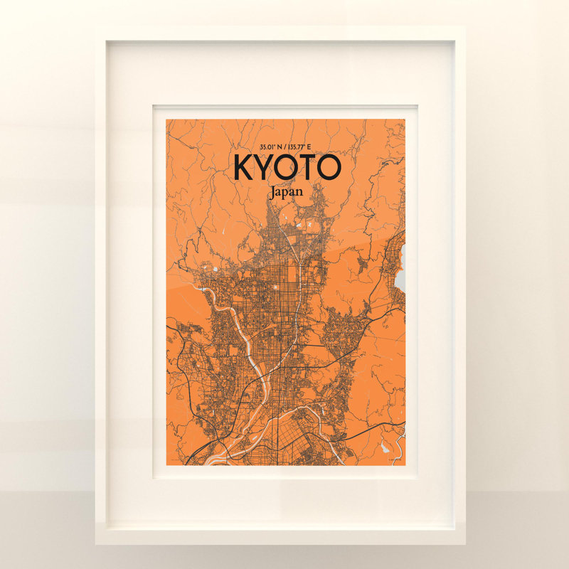 Kyoto City Map In Orange - No Frame Print, 24cm H x 18cm W x 0.05cm D