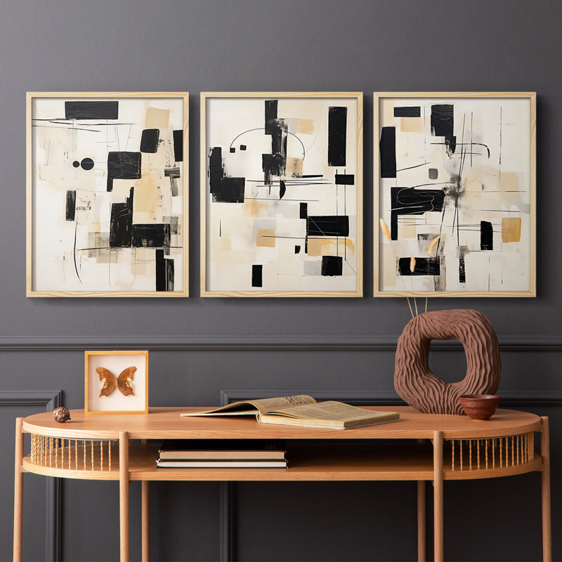 Abstract  Series  CXXV  -Set Of 3 Framed Giclee Prints -Ready to Hang, Natural Framed, 10" H x 8" W