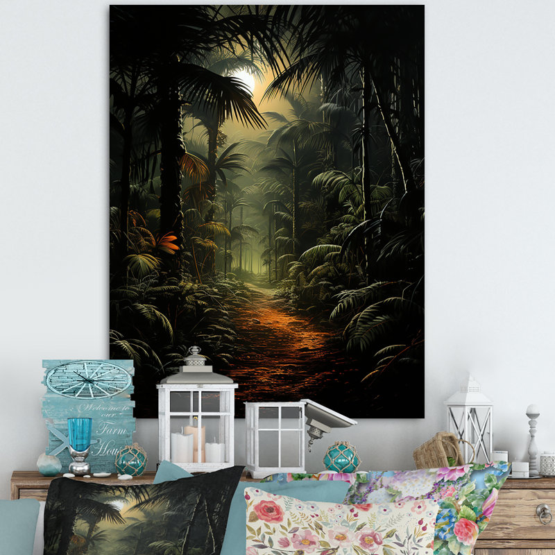 Jungle Charcoal Shadows sur impression sur toile, H 32 po x l 16 po x P 1 po, Toile tendue