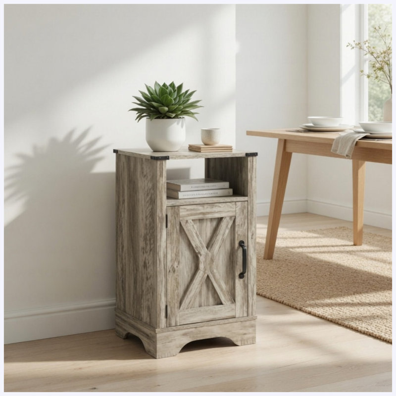 Table de chevet 16 po gris clair avec station de charge et rangement, table de chevet de chambre rustique, table de bout avec canapé