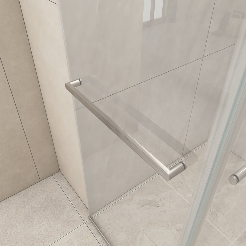 Porte de douche coulissante sans cadre en verre trempé à fermeture en douceur de l 48 po x H 76 po, Nickel brossé
