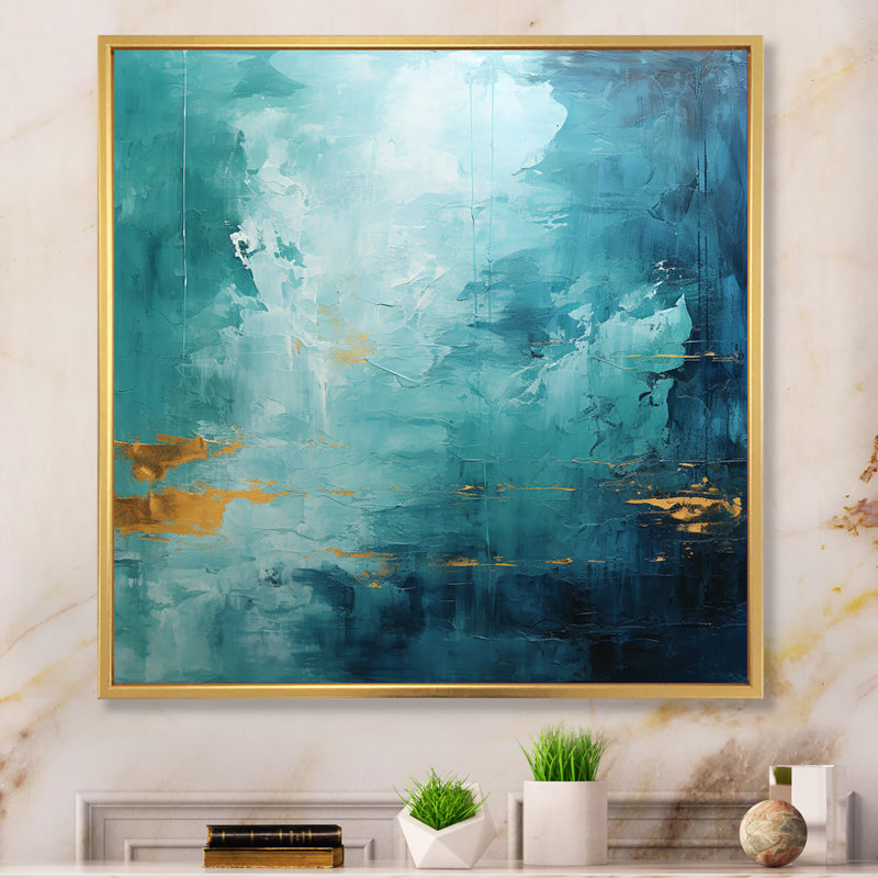 Teal Oasis II - Abstract Landscape Canvas Print, H 16 po x l 16 po x P 1 po, Encadrement doré