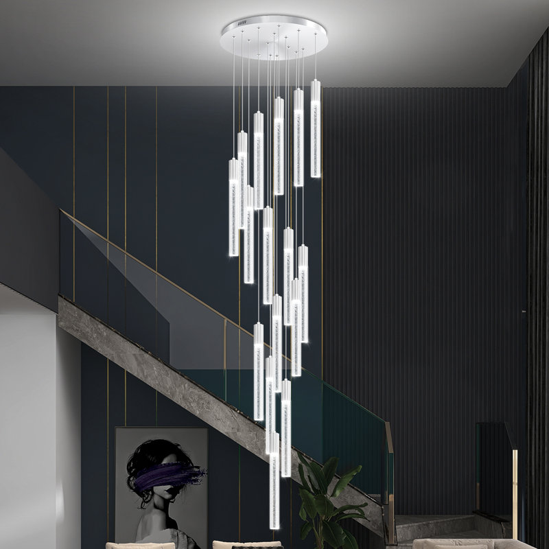 16-Lights High Ceiling Crystal Chandelier Silver