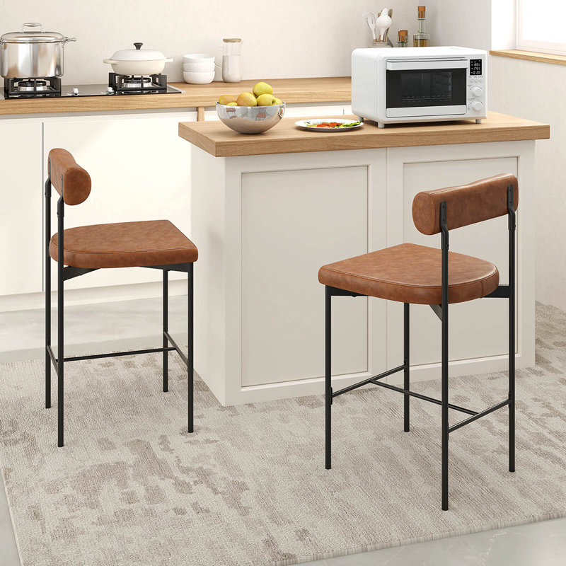 Tabourets de bar 26 po avec coussin rembourré et repose-pieds, Brun, 2