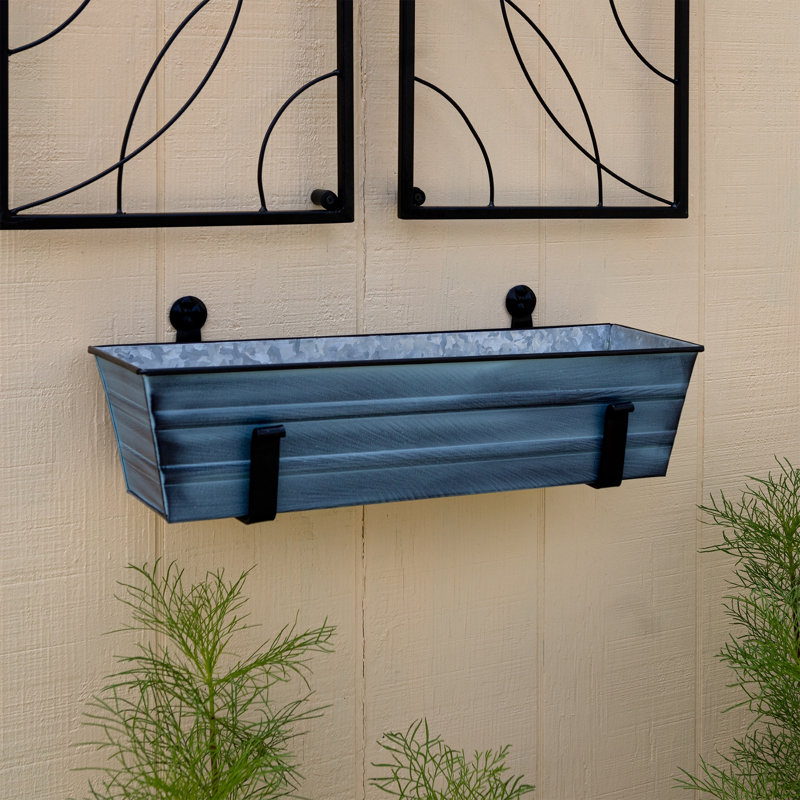 Small Blue Galvanized Metal Wall-Mounted Planter Box