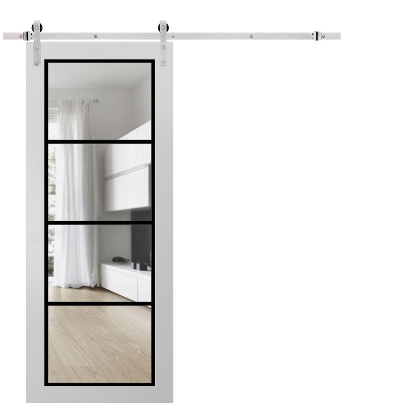 Porte de grange en bois lambrissé sans trousse de quincaillerie d'installation, 32 po x 80 po, Soie blanche / chrome