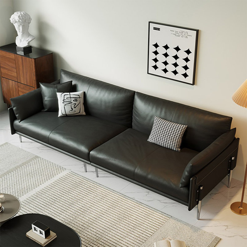Canapé modulaire noir en cuir véritable, 4, 33.07" H x 108.66" W x 35.43" D