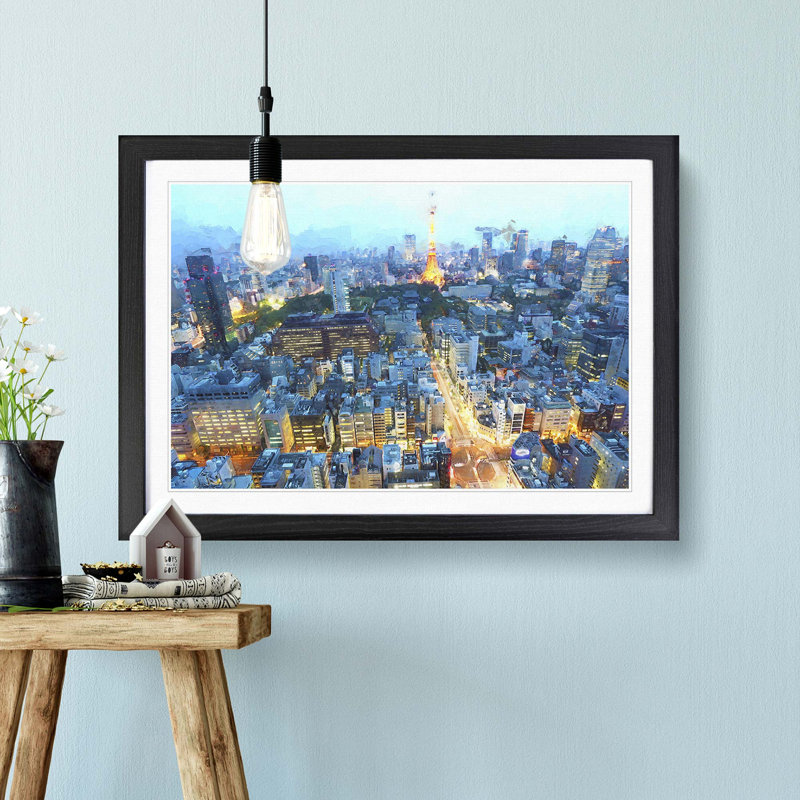 Skyline of Paris in France in Abstract - Picture Frame Graphic Art Print, Black Framed, 36cm H x 48cm W x 2cm D