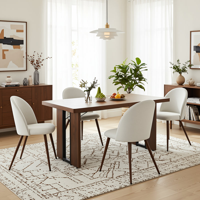 Ensemble de table de salle à manger 5 pièces Modern avec table d'apparence en bois 63 po et chaises rembourrées, White