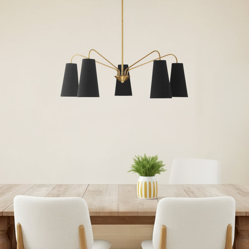 Cher 5-Light Chandelier, Brass, Black