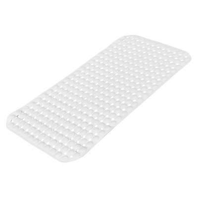 White Geometric Circles Vinyl Non-Slip Bathtub Shower Mat With Suction Cups -27" X 15"