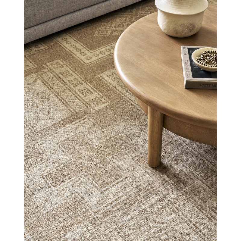Kunal Hand Knotted Wool Vintage Look Area Rug in Beige, Rectangle 9' x 12'