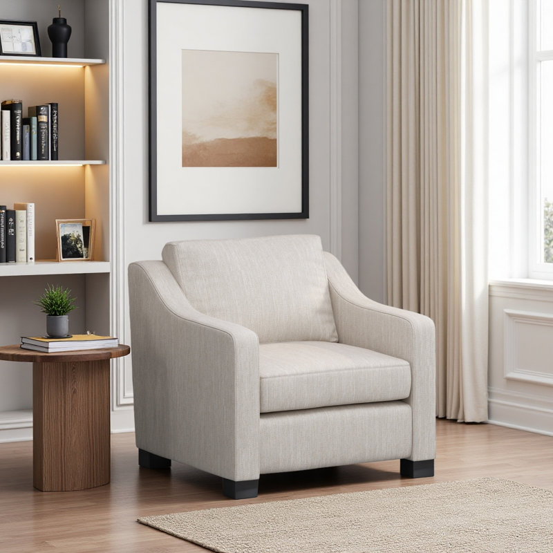 Fauteuil club contemporain rembourré en tissu, Beige
