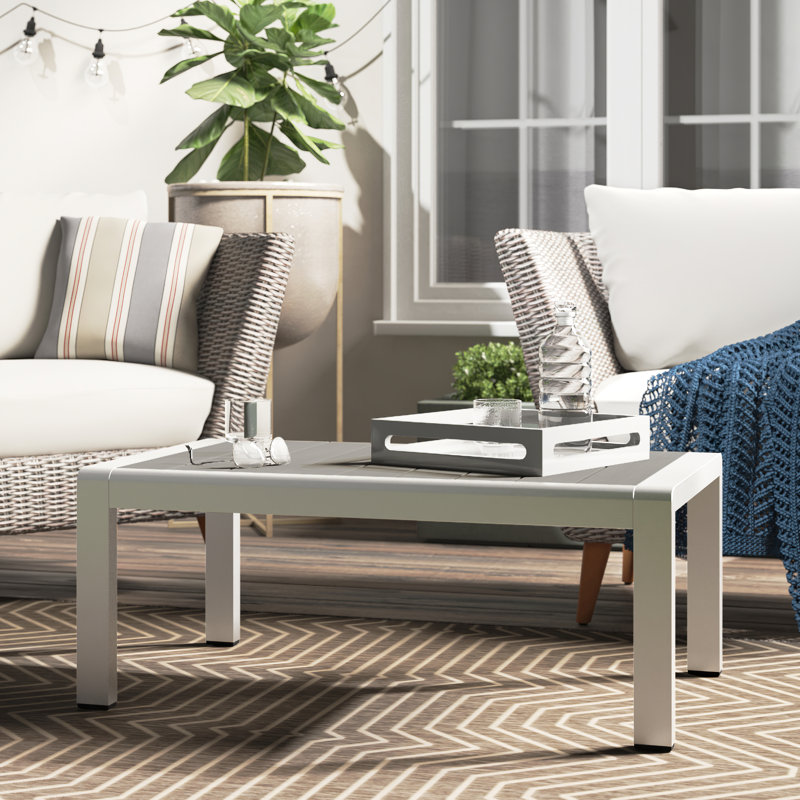 Modway Shore Aluminum Outdoor Patio Coffee Table in Silver Gray